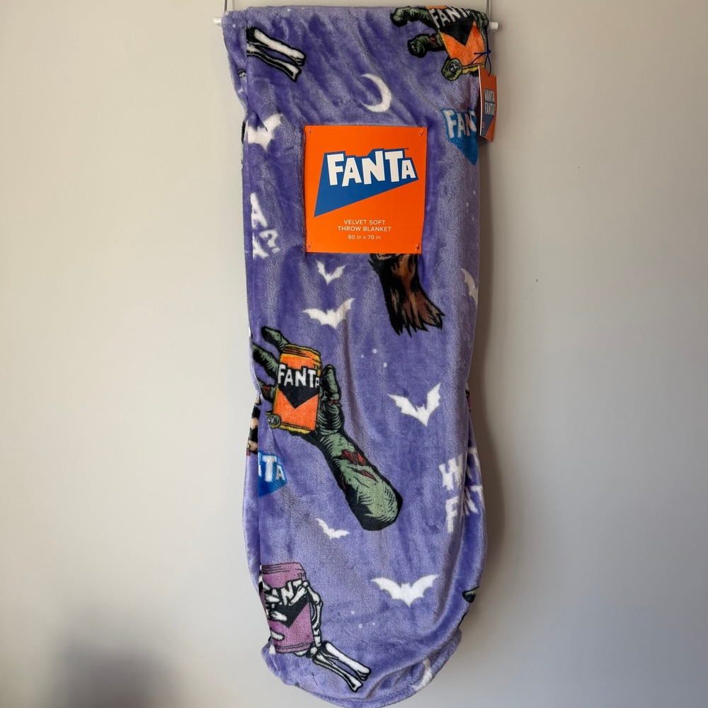 New Fanta 60x70 Purple Oversized Throw Blanket Soda Halloween Monster Bats